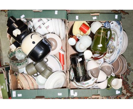Two boxes of assorted ceramics, including Poole, Denby, etc 