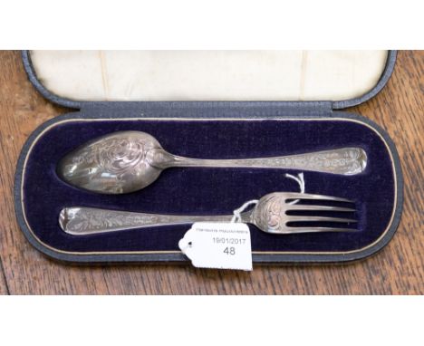 A Georgian cased spoon and fork set, (in almost unused condition) hallmarked London 1817 and 1827