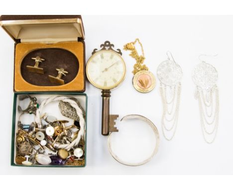 Vintage cufflinks, to include a pair set with Blue John, stud clips, white metal and thermometer etc (parcel lot)