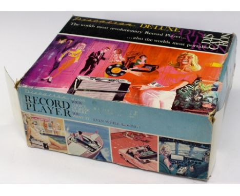 A 'Discatron' portable 7' record player, pressed chronium and plastic, in original packageing and with original advertising, 