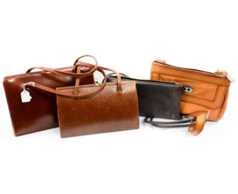 Vintage leather handbags (Hamilton, etc) and Fossil leather shoulder bag, etc (4) 