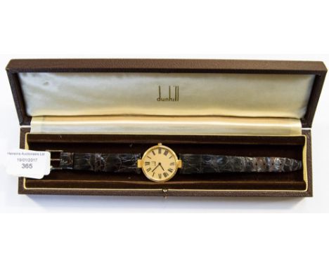 A silver-gilt Swiss chronometer E3374 Alfred Dunhill gentleman's wristwatch, in original box with reptile skin strap, side wi