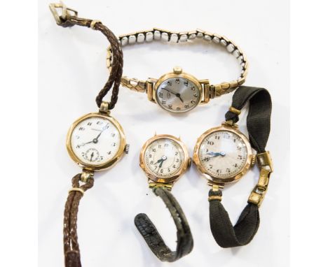 Three 9ct gold cased wristwatches and a lady's Rotary watch (4) 