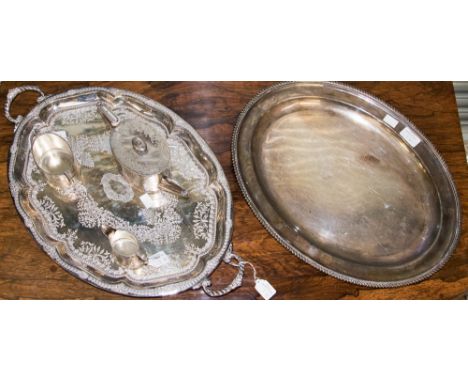 A late 19th Century EPNS tea for two service, retailed by Z. Barraclough and Sons, Leeds; and a tea tray and meat tray (5)