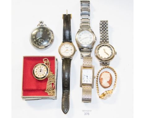 A bag of men's and ladies wristwatches and Hunters, including Rotary, Sekonda, etc 
