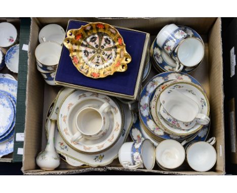 A Royal Crown Derby 1128 pattern twin handled dish, boxed; and a Royal Worcester vase, painted with flowers, 2491 pattern; to