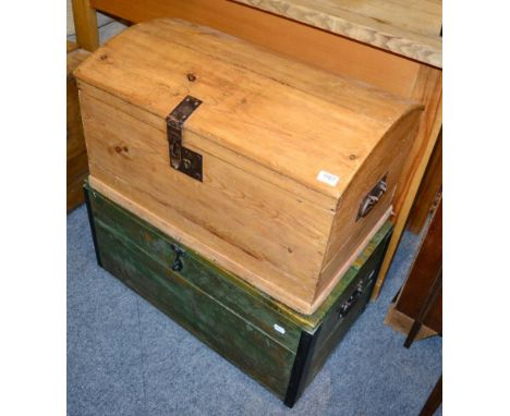 Green painted pine trunk together with a dome topped pine trunk (2)