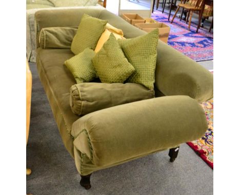 Victorian green upholstered mahogany framed drop end sofa 