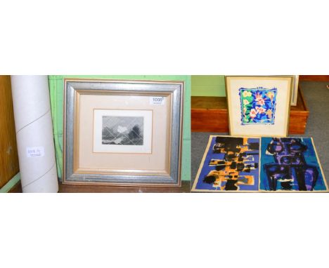 Henry Cliffe, two signed artists proofs; together with a signed and inscribed print by Philip Sutton; a poster signed by Henr