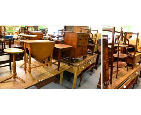 A group of furniture comprising: a Georgian mahogany occasional table; a 19th century commode; a 19th century commode (conver