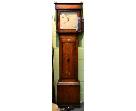 An oak and mahogany thirty hour longcase clock, square painted dial, later case