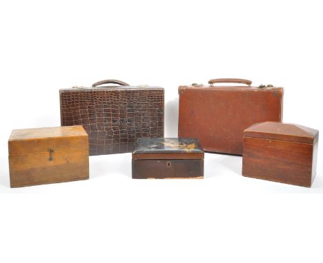 A collection of Victorian 19th century and later wooden trinket boxes. Comprising of a mahogany&nbsp;sarcophagus top box, Bro