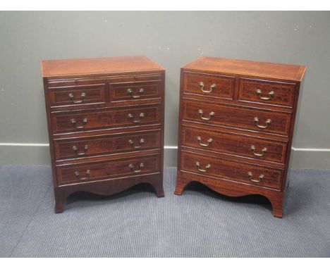 A matched pair of Georgian style mahogany caddy top chests of small proportions on out swept bracket feet, 75 x 40 x 60cm and