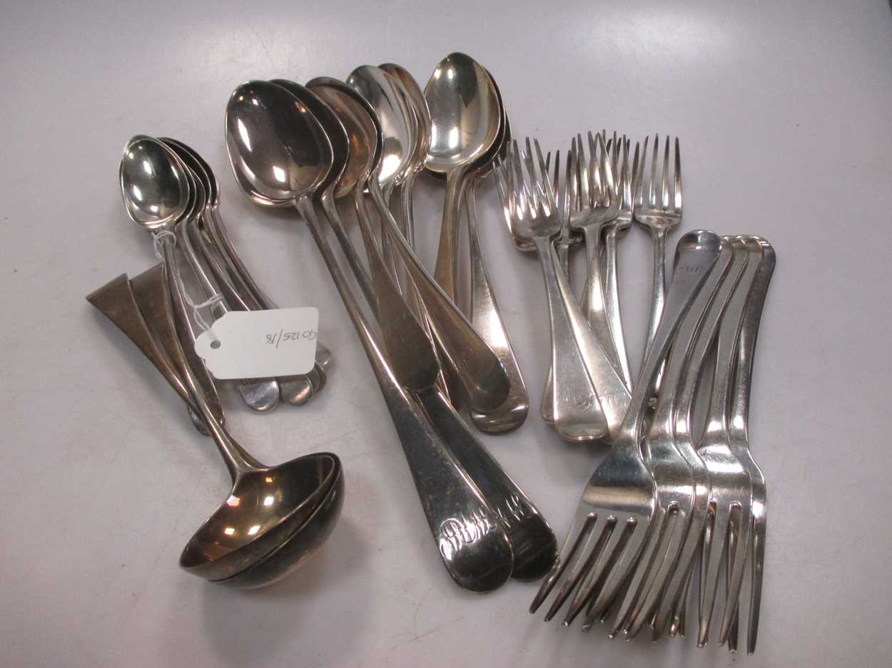 A quantity of Old English pattern silver flatware, c.48.4ozt in