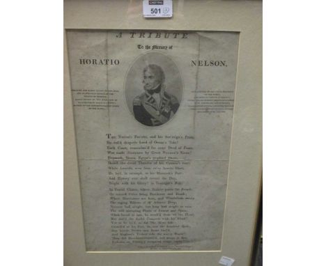 Ten engravings including A Tribute to Horatio Nelson, with poem by William Fitzgerald below an oval portrait, publ. by Orme 1