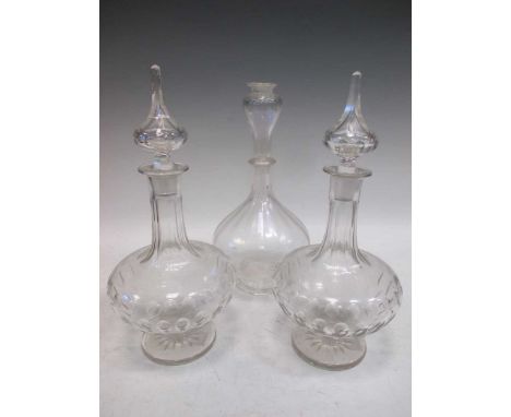 A Venetian style decanter and stopper and a pair of Victorian decanters and stoppers (3)