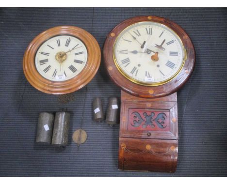 A postman's alarm wall clock, a Vienna type drop dial wall clock and a small filt timepiece (3)