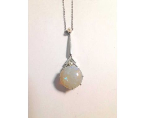 Art Deco style platinum opal and pearl pendant, 5.2g