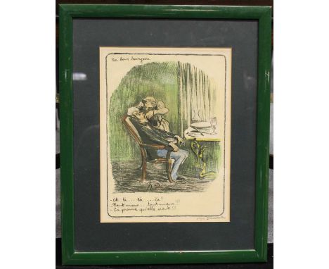 After Honore Daumier (French 1808-1879), Oh! la... tant mieux... ça prouve qu'elle vient!, coloured lithograph, 31 x 23cm; to