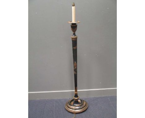 A black lacquer chinoiserie standard lamp 162cm high