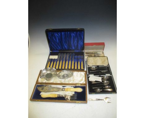 A collection of silver flatware, napkin rings etc, some cased including plated wares