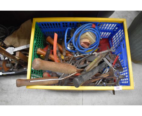 A crate of vintage and later tools