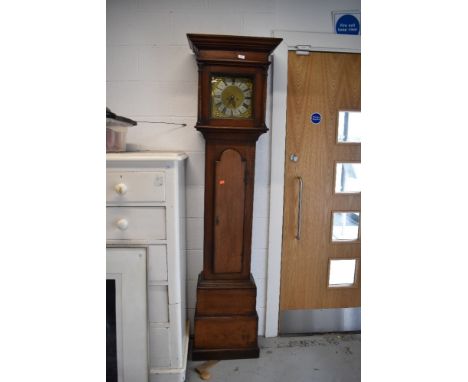 An18th Century and later oak longcase clock, having 8 day movement, 25cm brass and silvered dial, converted from a single han