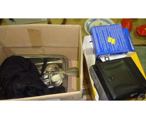 Kodak polaroid camera and box of silver plated cutlery
