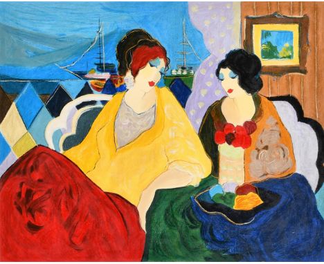 Isaac Tarkay (1935-2012), 'Grace II', elegant female figures in conversation, serigraph in colours, signed inscribed and numb