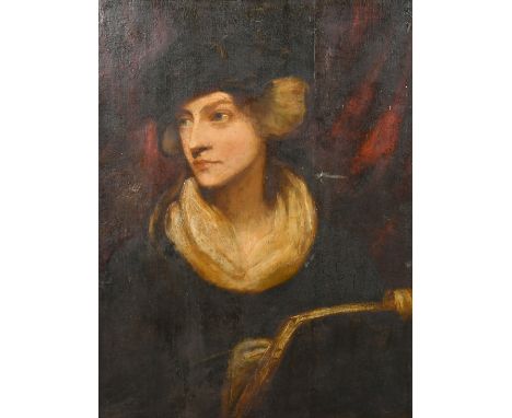 19th Century, a portrait of a female figure possibly an artist, oil on panel, 28" x 21" (70 x 53cm).
