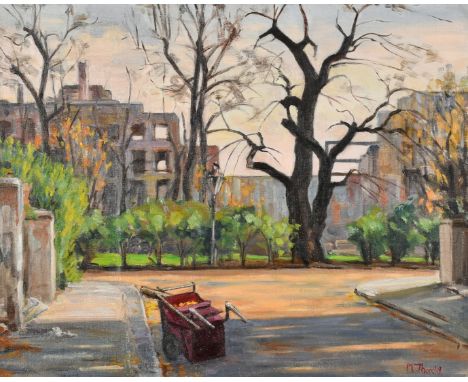 M. Thorold (20th Century), cart on a quiet city street, oil on board, signed, 16" x 20" (41 x 51cm).