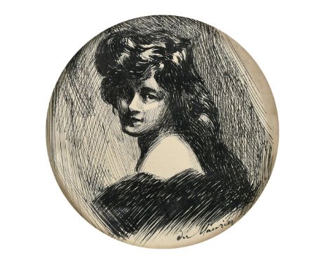 George Louis Palmella Busson du Maurier (1834-1896) French, Portrait of a woman, pen and ink, signed, label verso, 4" x 4", (