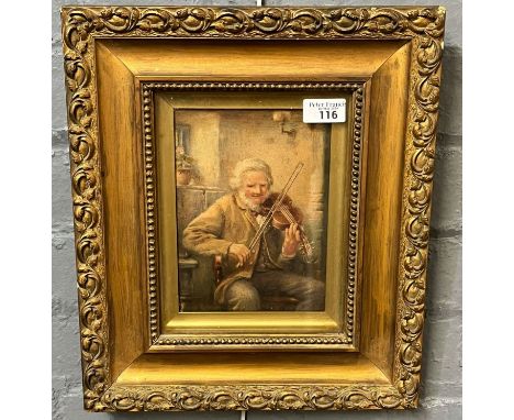 British school (19th century), portrait of a violinist.  Watercolours. 20x15cm approx.   Framed and glazed.   (B.P. 21% + VAT