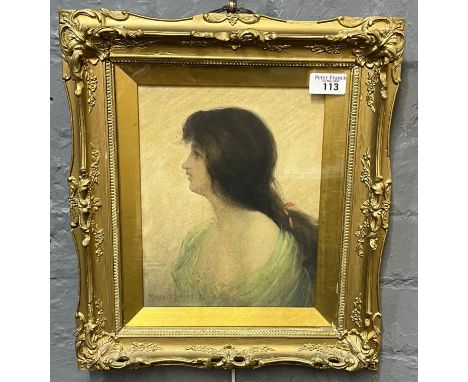 Parker Hagarty (British 1859-1934), portrait of a young woman, named as '? Hennessey Smith' to label verso.  Watercolours.  2