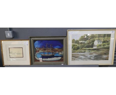 Ellen Mann (British 20th century), 'At Porlock Weir', signed and dated  8 6 22.  Pencil sketch.  13x18cm approx.  and Christo