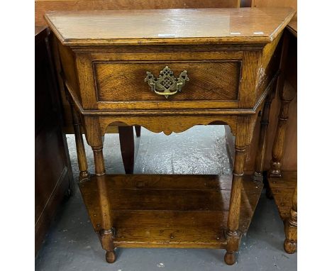 Tudor Oak Furniture, good quality oak single drawer side/console table with under tier on baluster turned supports.  77x36x77
