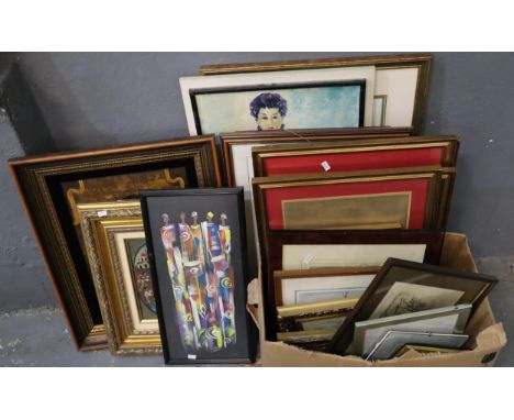 Box of assorted furnishing prints and other pictures, various,Group of assorted prints and paintings to include: two portrait