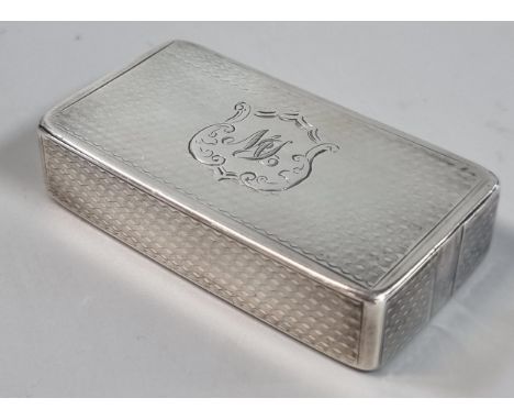 19th century engine turned armorial snuff box by Yapp and Woodward of Birmingham.  1850.  1.2 troy oz approx.  6cm wide appro