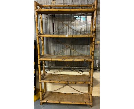 Large bamboo five tier open bookcase/shelving unit. 99x35x188cm approx. (B.P. 21% + VAT)  Rather dry but sound - shelf surfac
