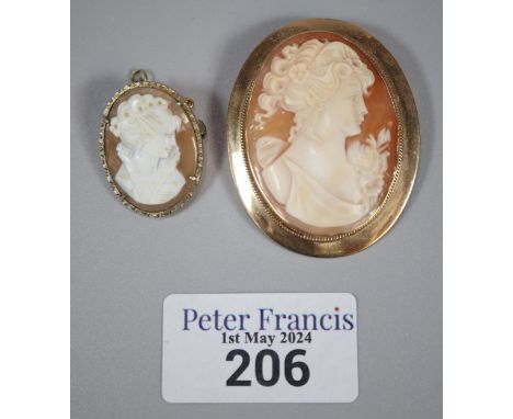 9ct gold cameo portrait brooch together with a silver cameo portrait brooch.  (2)   (B.P. 21% + VAT) 