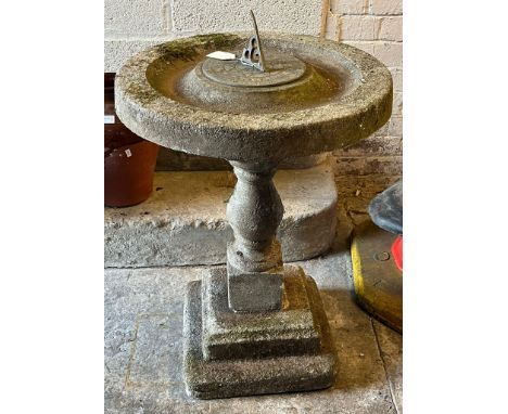 Composition garden sundial ornament on baluster pedestal and stepped base.  (B.P. 21% + VAT) 
