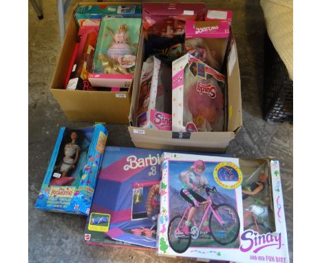 Two boxes of Sindy and Barbie figurines, appearing in original boxes to include: Rappin Rockin, Bedtime Barbie, Sindy Sweet S