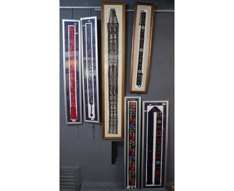 An interesting collection of woven, tapestry and needlework belts of various origins including: Peruvian, Romanian, Bhutan an