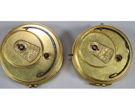 Two 19th century Fusee pocket watch movements only, one marked Robert Roskell of Liverpool, both with Roman enamel faces and 