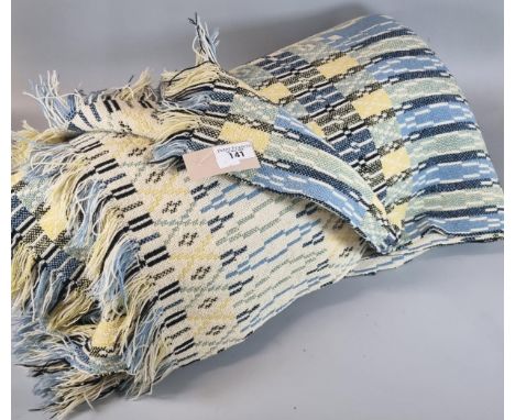Vintage woollen cream ground multi-colour Welsh tapestry blanket or carthen with fringed edge. (B.P. 21% + VAT) 