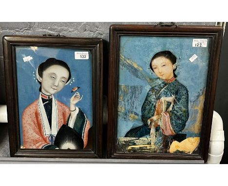 Chinese School, female portrait studies, two similar in hardwood glazed frames (1 AF). 31x22cm approx. (B.P. 21% + VAT)