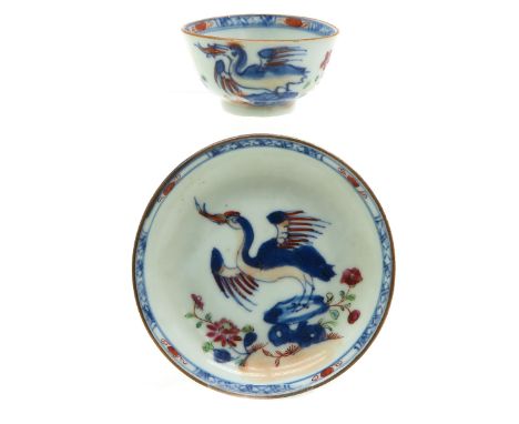 18th Century, Kangxi, decor of crane and flowers, saucer is 10 cm. in diameter.