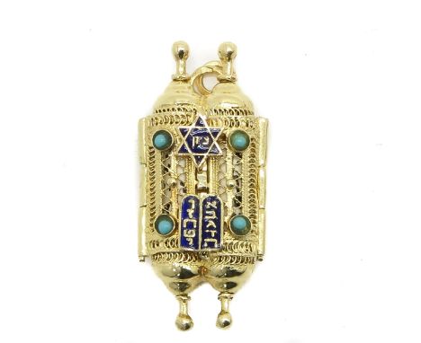 Enamel and turquoise, 36 mm. long.