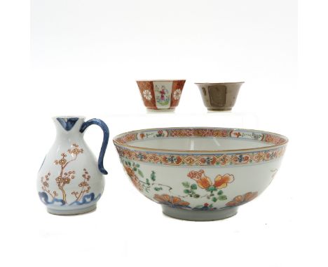 Including bowl, 2 cups, and 1 creamer, bowl is 18 cm. in diameter, in diverse conditions.