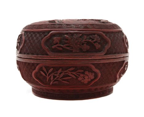 Depicting Chinese children playing in the garden on top of box with floral decor surrounding, 18 cm. in diameter, some wear o